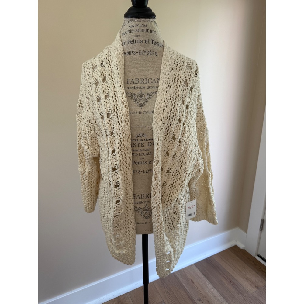 Lucky Brand‎ Women's Beige Open Knit Cardigan Size L NWT